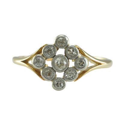 Antique 18ct Gold and Platinum Diamond Shaped Cluster Ring