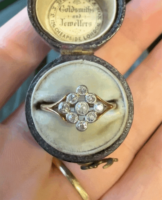 Antique 18ct Gold and Platinum Diamond Shaped Cluster Ring