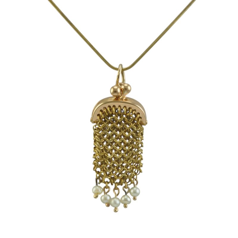 18ct Gold Pearl Purse Charm