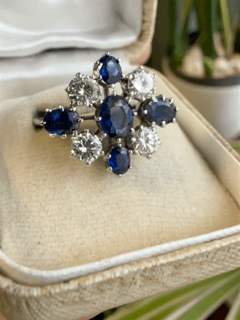 Vintage Sapphire and Diamond Cluster Ring