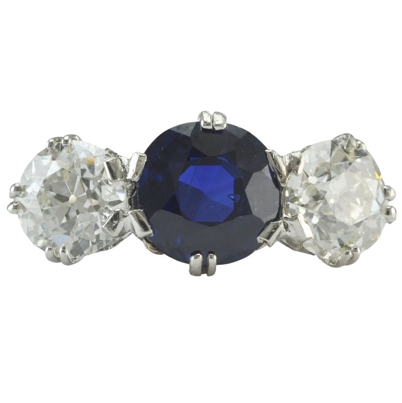 Antique Sapphire and Diamond Three stone ring