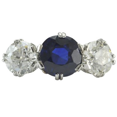 Antique Sapphire and Diamond Three stone ring