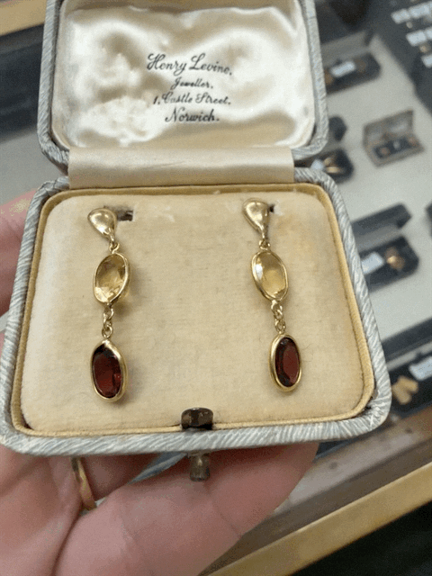 18ct Gold Garnet and Citrine Drop Earrings