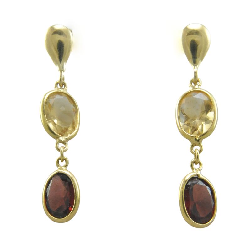 18ct Gold Garnet and Citrine Drop Earrings