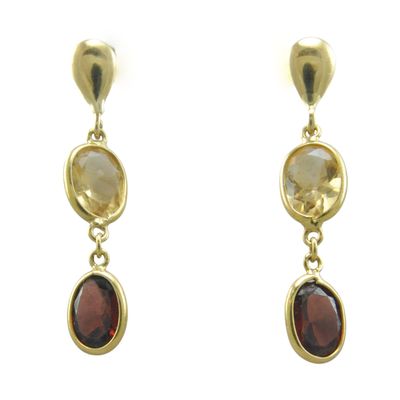18ct Gold Garnet and Citrine Drop Earrings 18ct Gold Garnet and Citrine Drop Earrings