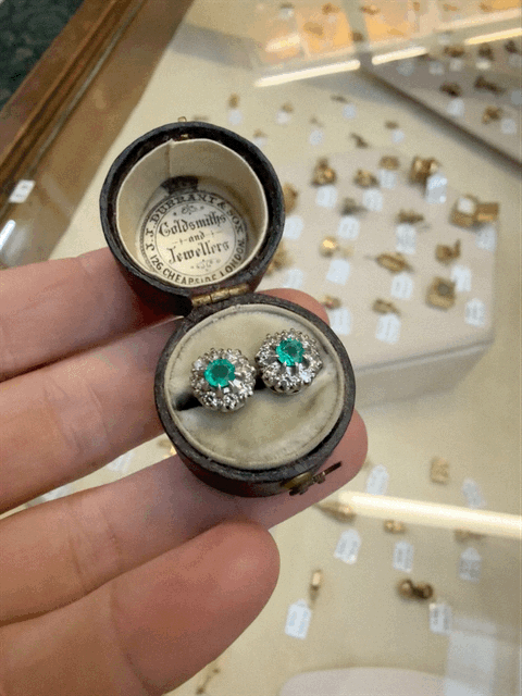 18ct White Gold Emerald and Diamond Stud Earrings