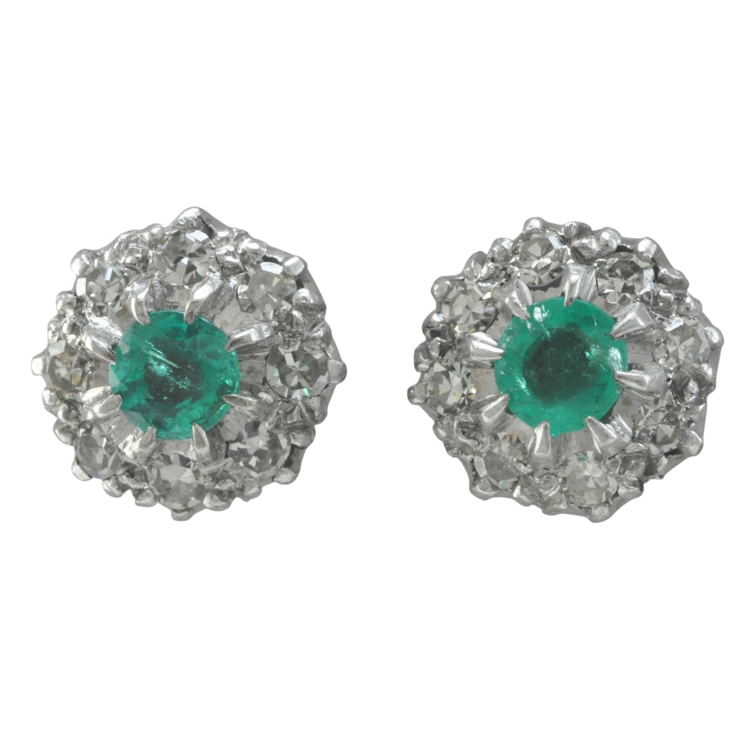 18ct White Gold Emerald and Diamond Stud Earrings