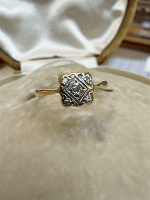Art Deco 18ct Gold and Platinum Diamond Square Ring - Reserved
