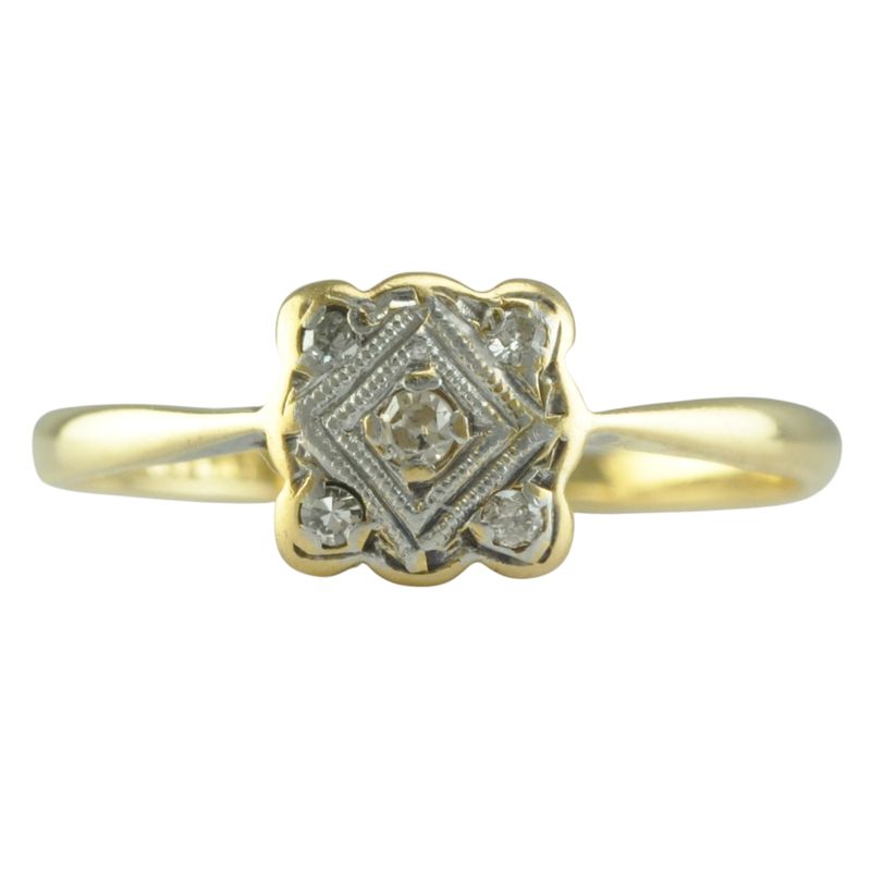 Art Deco 18ct Gold and Platinum Diamond Square Ring - Reserved