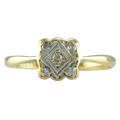Art Deco 18ct Gold and Platinum Diamond Square Ring - Reserved Art Deco 18ct Gold and Platinum Diamond Square Ring - Reserved