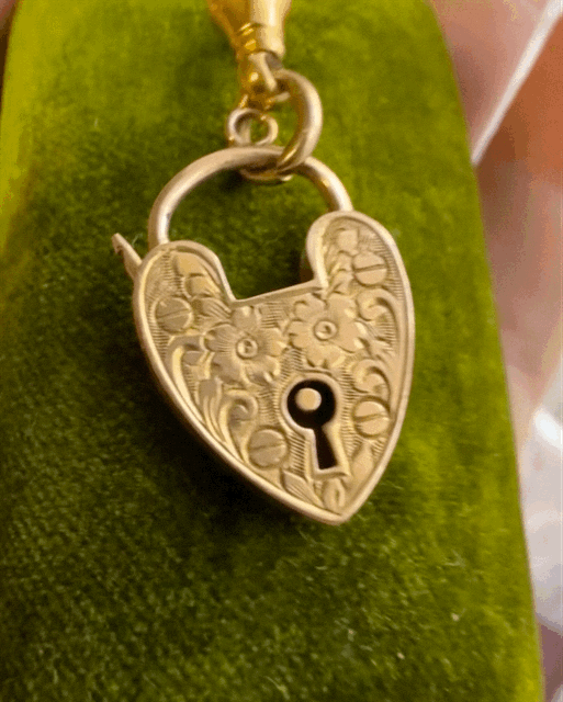 Antique Floral 9ct Gold Heart Padlock