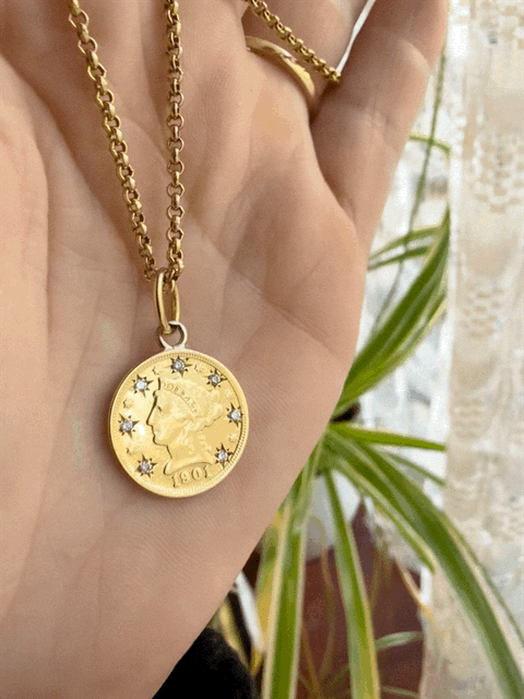 Diamond Set US Quarter Dollar Pendant