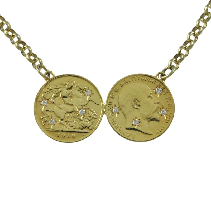 Diamond Set Double Half-Sovereign Necklace