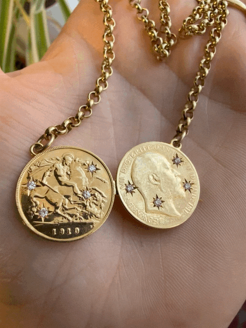 Diamond Set Double Half-Sovereign Necklace