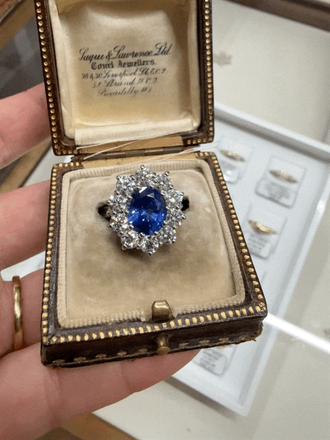 Platinum Sapphire and Diamond Cluster Ring