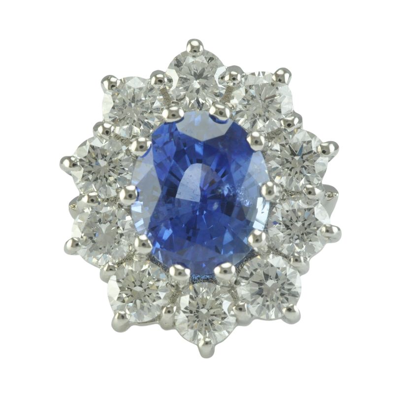 Platinum Sapphire and Diamond Cluster Ring