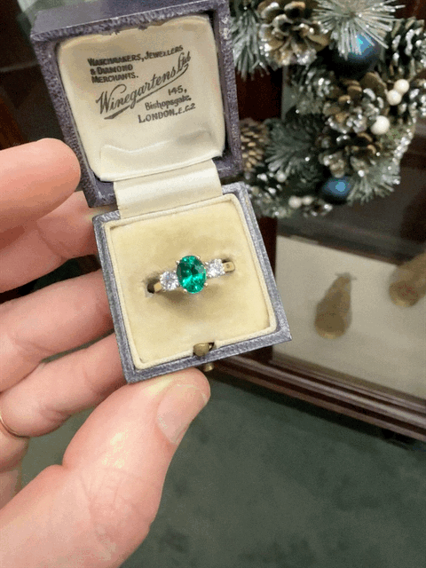 18ct Gold and Platinum Emerald and Diamond Ring