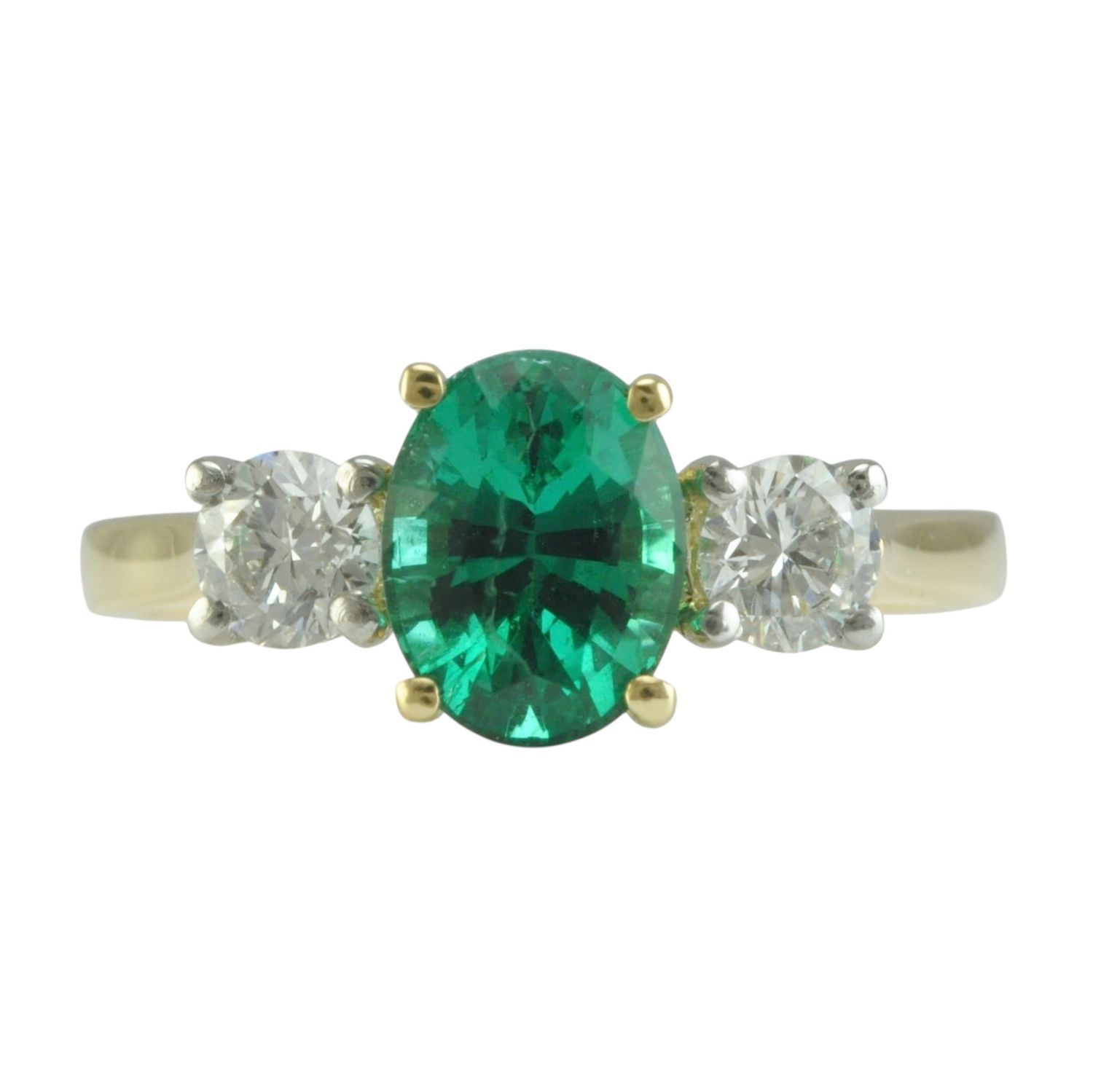 18ct Gold and Platinum Emerald and Diamond Ring