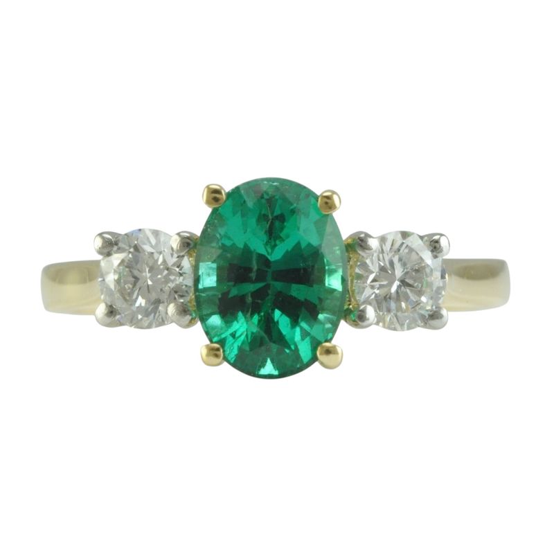 18ct Gold and Platinum Emerald and Diamond Ring