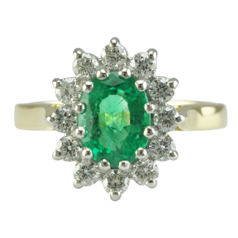 18ct Gold Emerald and Diamond Cluster Ring