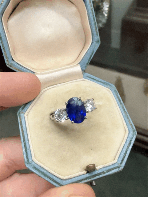 Platinum Sapphire and Diamond Three Stone Ring