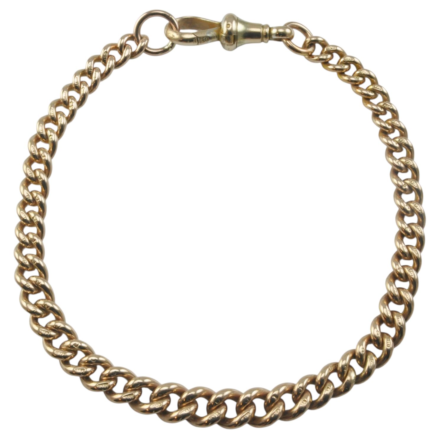 Antique 9ct Rose Gold Long Curb Bracelet