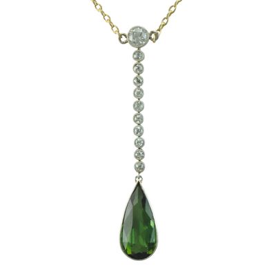 Art Deco Green Tourmaline and Diamond Necklace