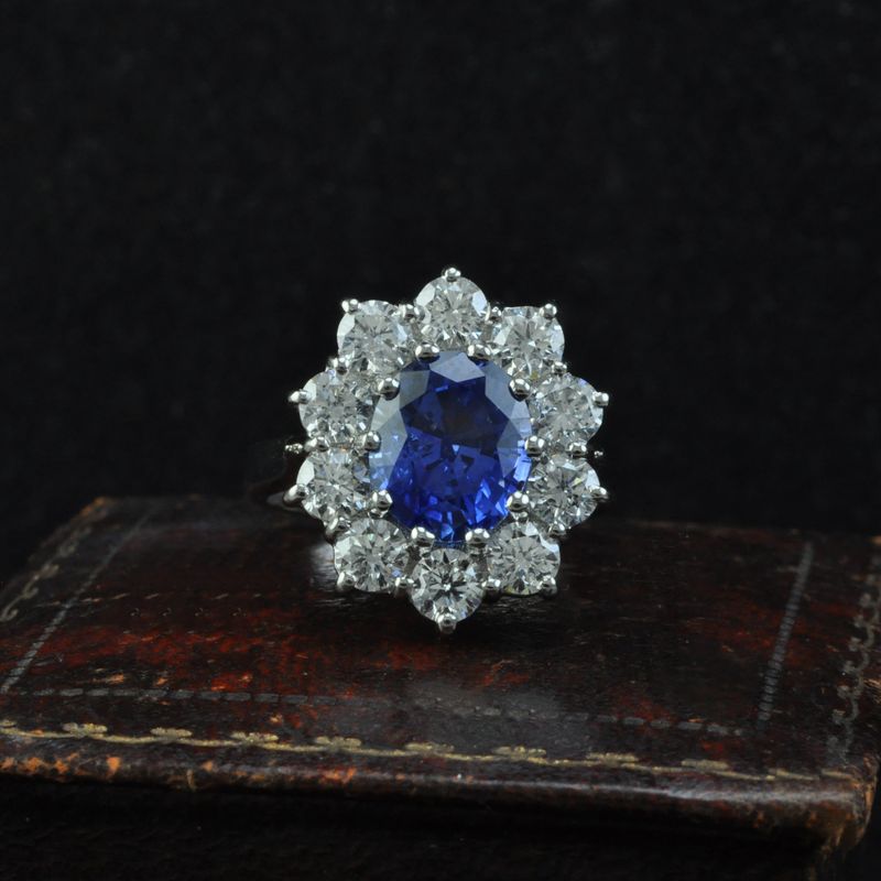 Platinum Sapphire and Diamond Cluster Ring