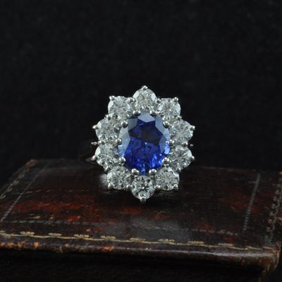 Platinum Sapphire and Diamond Cluster Ring Platinum Sapphire and Diamond Cluster Ring