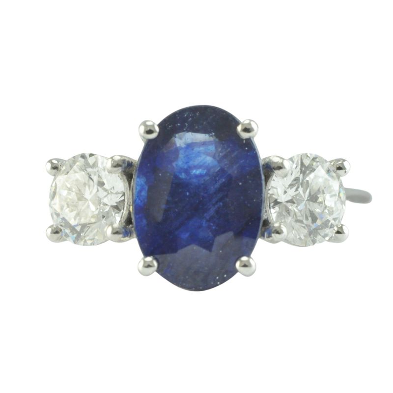 Platinum Sapphire and Diamond Three Stone Ring - SOLD