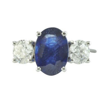 Platinum Sapphire and Diamond Three Stone Ring - SOLD Platinum Sapphire and Diamond Three Stone Ring - SOLD