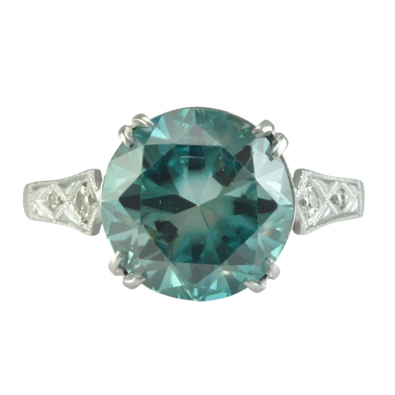 Art Deco Blue Zircon and Diamond Ring - Reserved