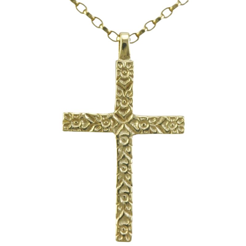 9ct Heavy Floral Cross Pendant