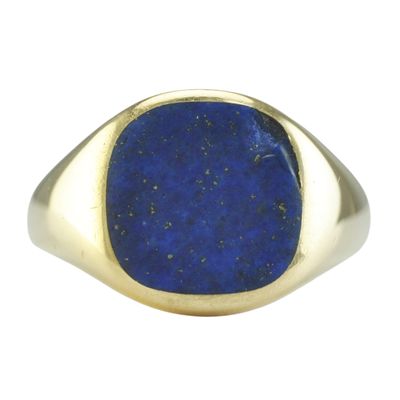 9ct Gold Lapis Cushion Cut Signet Ring