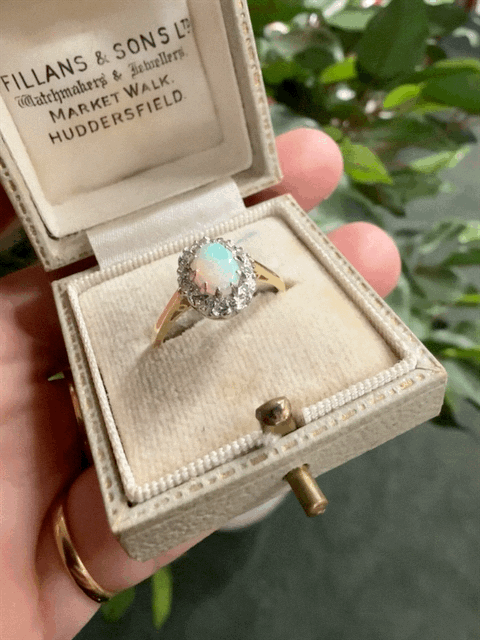 Opal & Diamond Cluster Ring