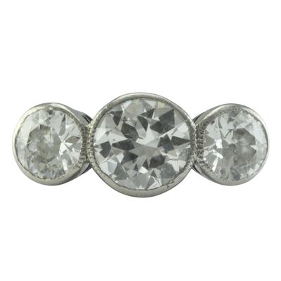 Antique Palladium Diamond Three Stone Ring