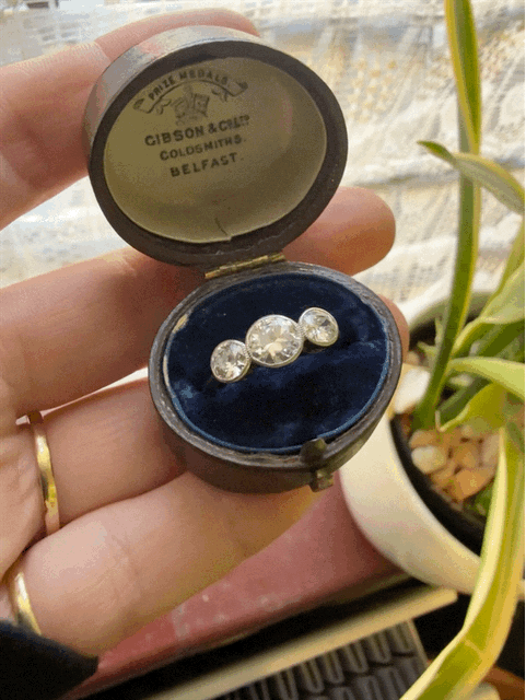 Antique Palladium Diamond Three Stone Ring