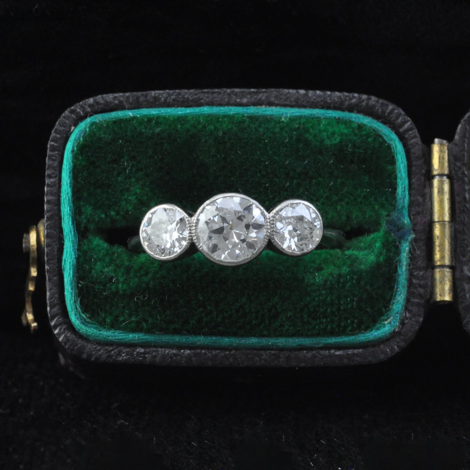 Antique Palladium Diamond Three Stone Ring