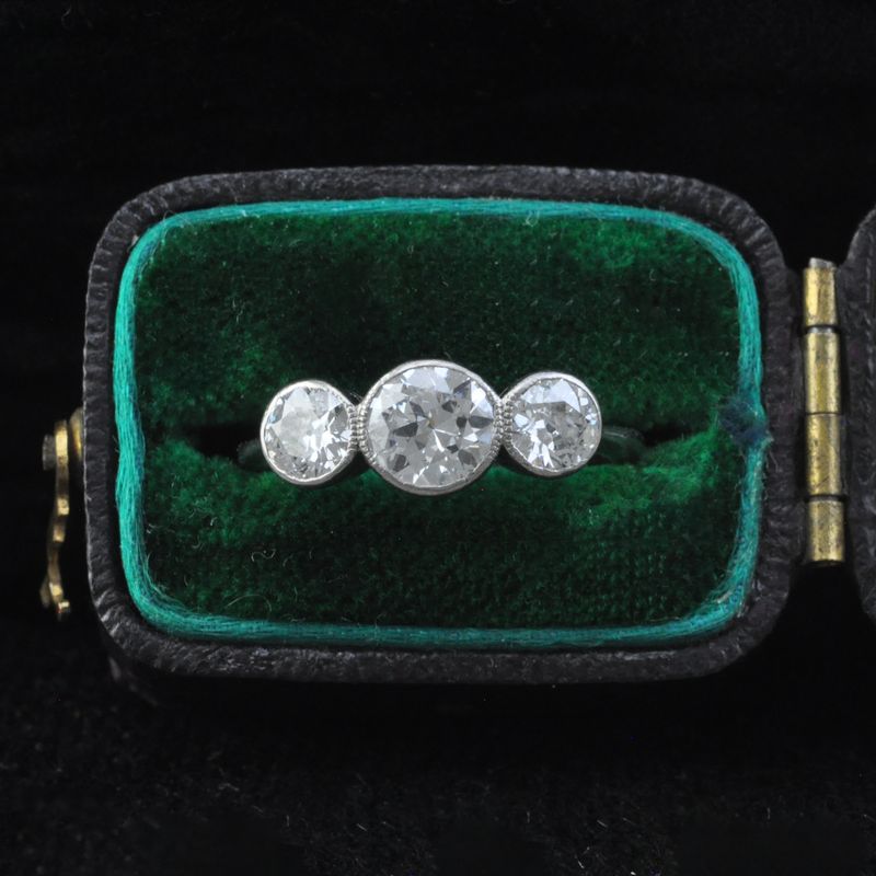 Antique Palladium Diamond Three Stone Ring