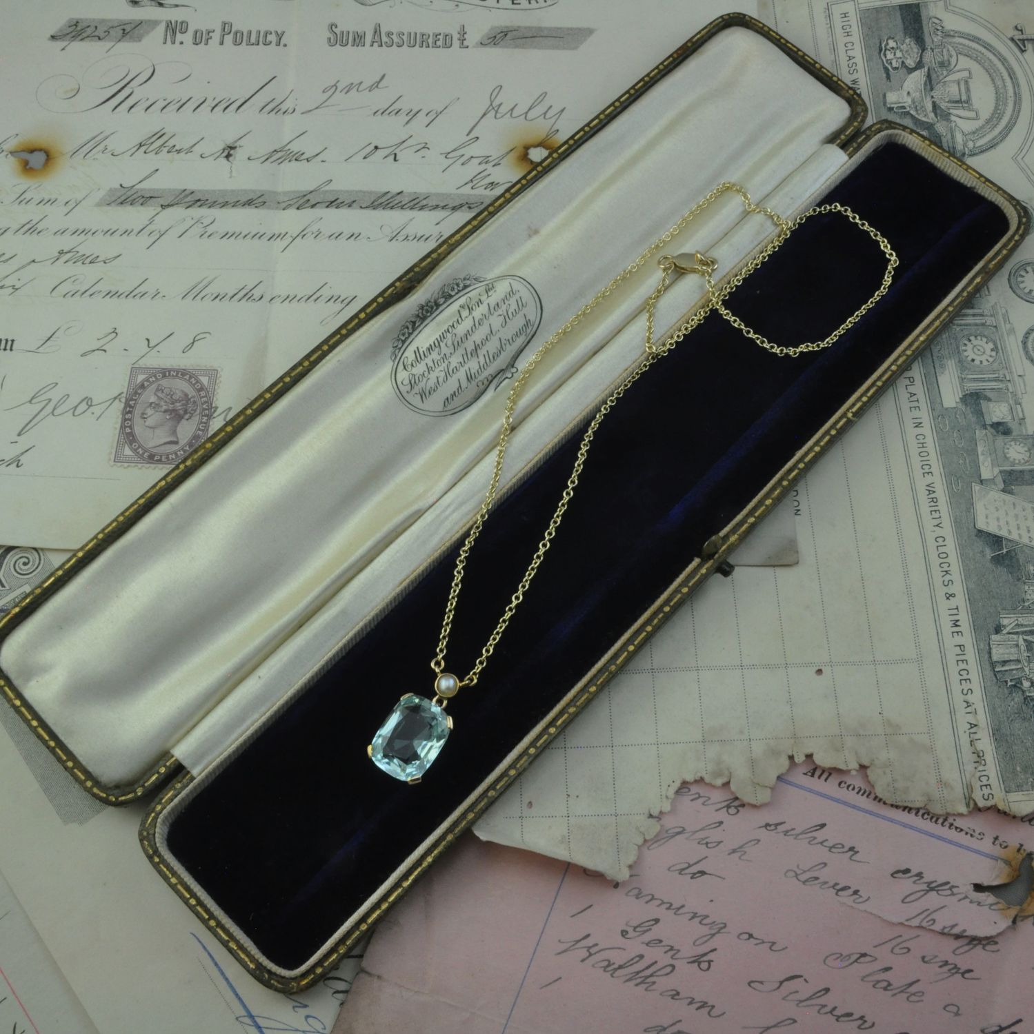 9ct Aquamarine and Pearl Necklace