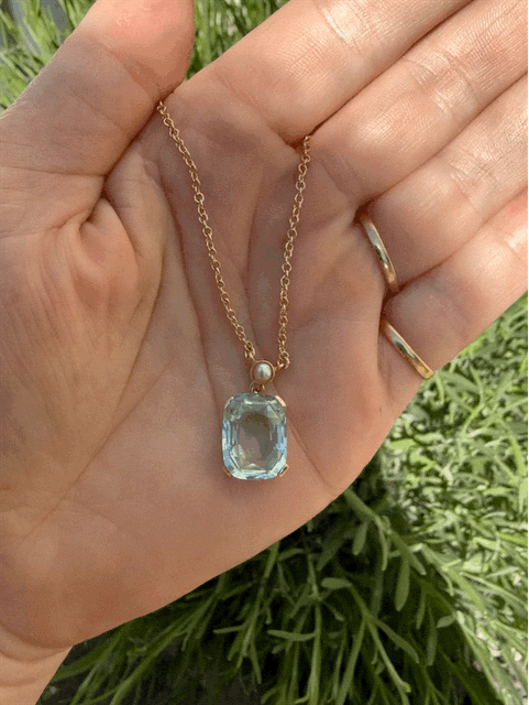 9ct Aquamarine and Pearl Necklace