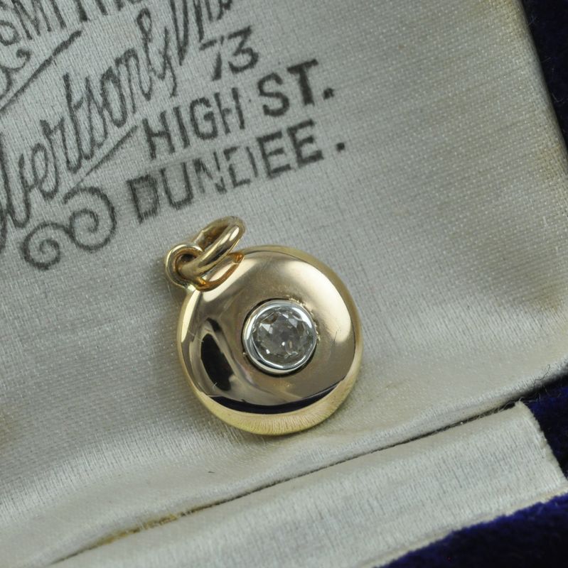Antique 15ct Gold Diamond Set Disc Pendant