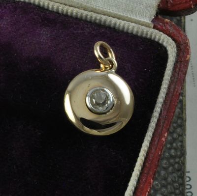 15ct Gold Antique Diamond Set Disc Pendant
