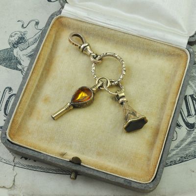 Georgian Bloodstone and Paste Watch Key Set Georgian Bloodstone and Paste Watch Key Set