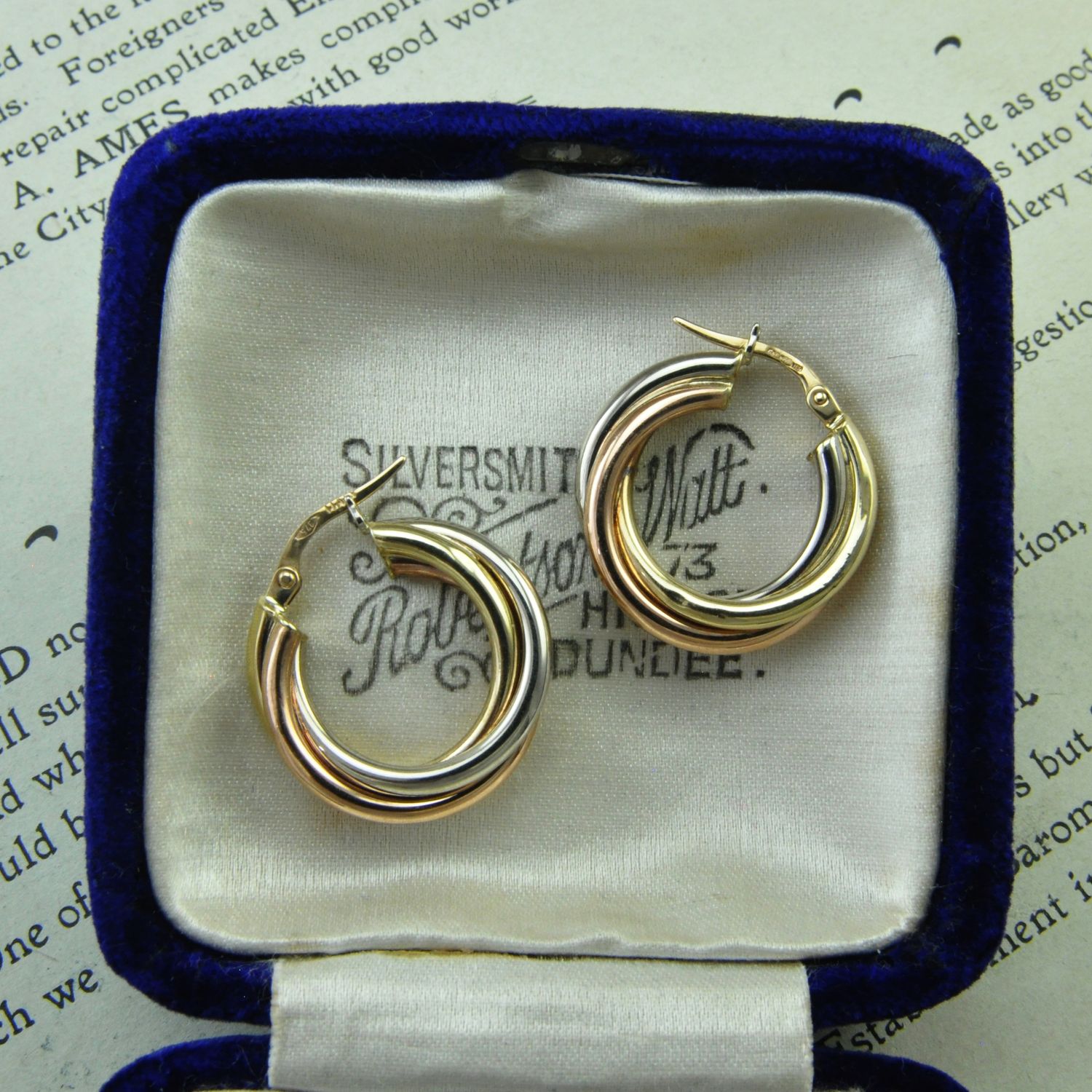9ct Gold Three-Toned Twisted Hoops
