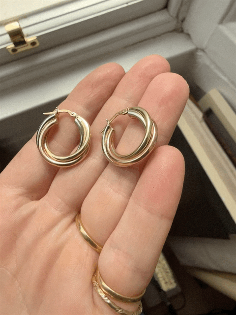 9ct Gold Three-Toned Twisted Hoops