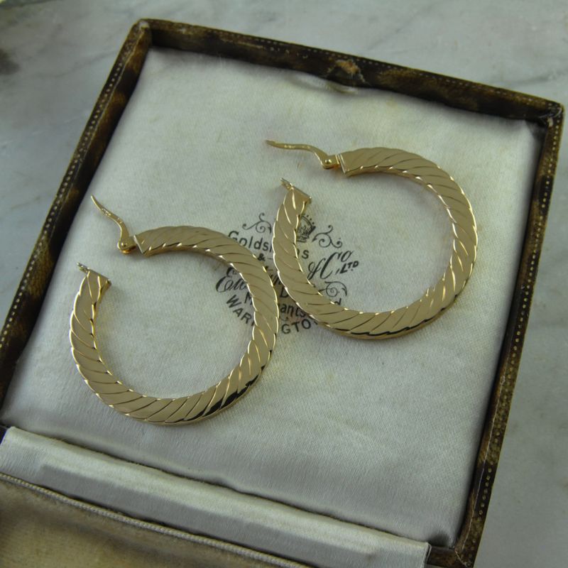 9ct Gold Rectangle Twisted Hoops