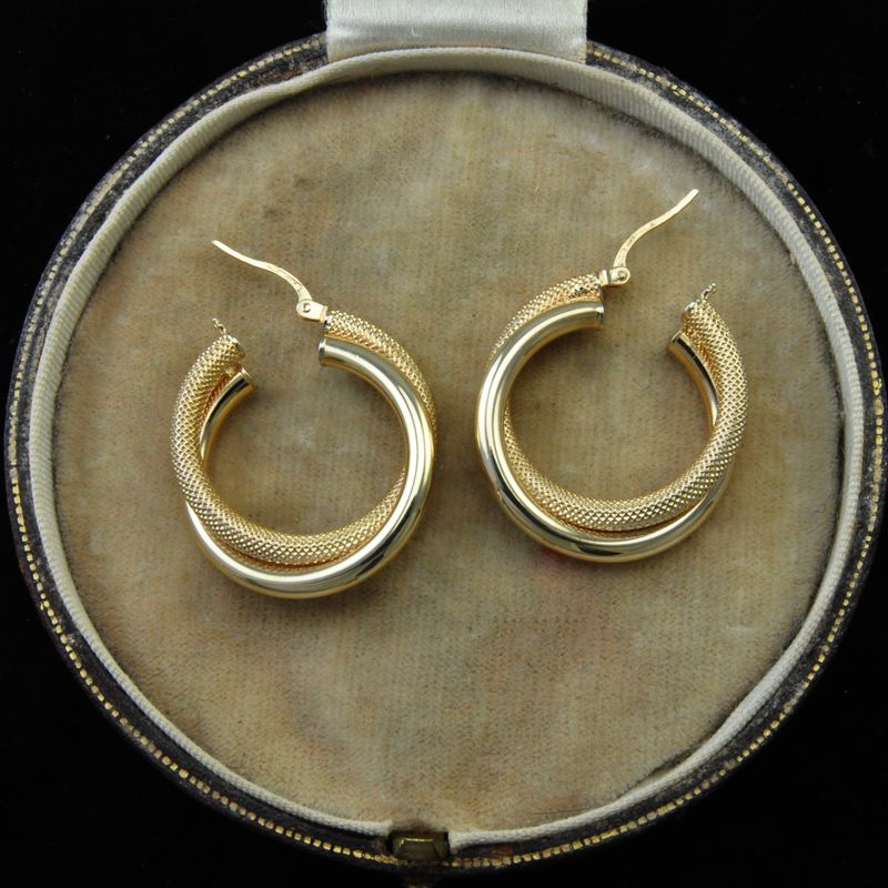 9ct Plain & Patterned Double Twisted Hoops