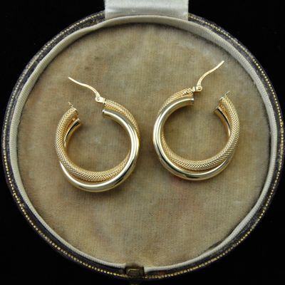 9ct Plain & Patterned Double Twisted Hoops