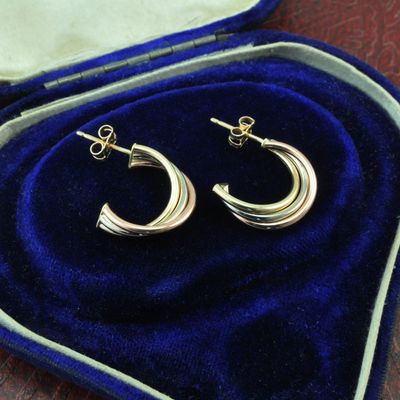 9ct Gold Three Colour Hoop Studs 9ct Gold Three Colour Hoop Studs